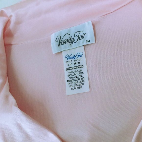 Vintage 90s Vanity Fair Dressing Gown Robe -M Pocket Collar Floral LS Nylon Pink - Picture 10 of 11